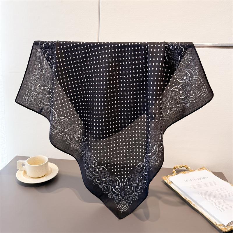 Polka Dot Cashew Herringbone Pattern Cotton And Linen Small Square Scarf Silk Scarf Imitation Velvet Headscarf Shawl Sun Protection Scarf