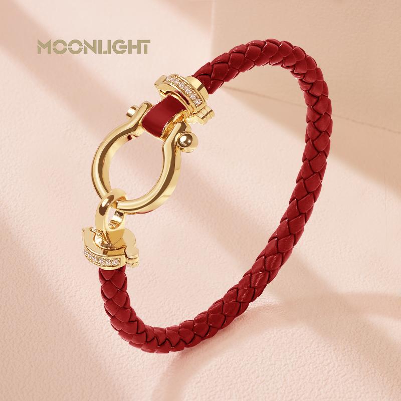 MOONLIGHT Women's Classic Horseshoe Shape Bracelet Genuine Braided Leather Bracelet Female Jewelry Present 11 Colors