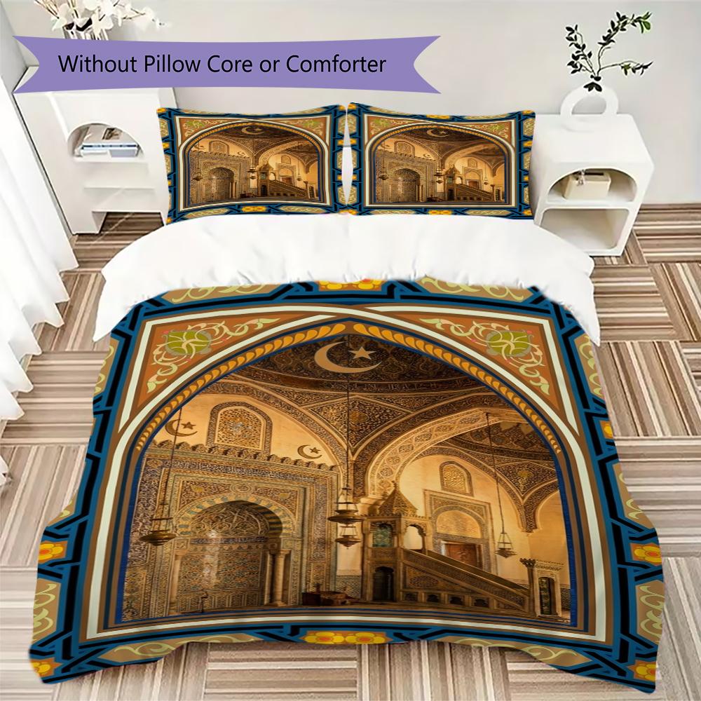 Muslim Pattern Bedding Uilt Set Uilt Cover Pillowcase Home Decoration Birthday Gift (1 * Duvet Cover + 2 * Pillowcase  Without Core)132