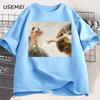 Funny Cat God Creation Of Adam Meme Tshirt Unisex Unisex Casuals Short Sleeve Jesus T Shirt Oneck Tshirt Cotton Vintage Tees