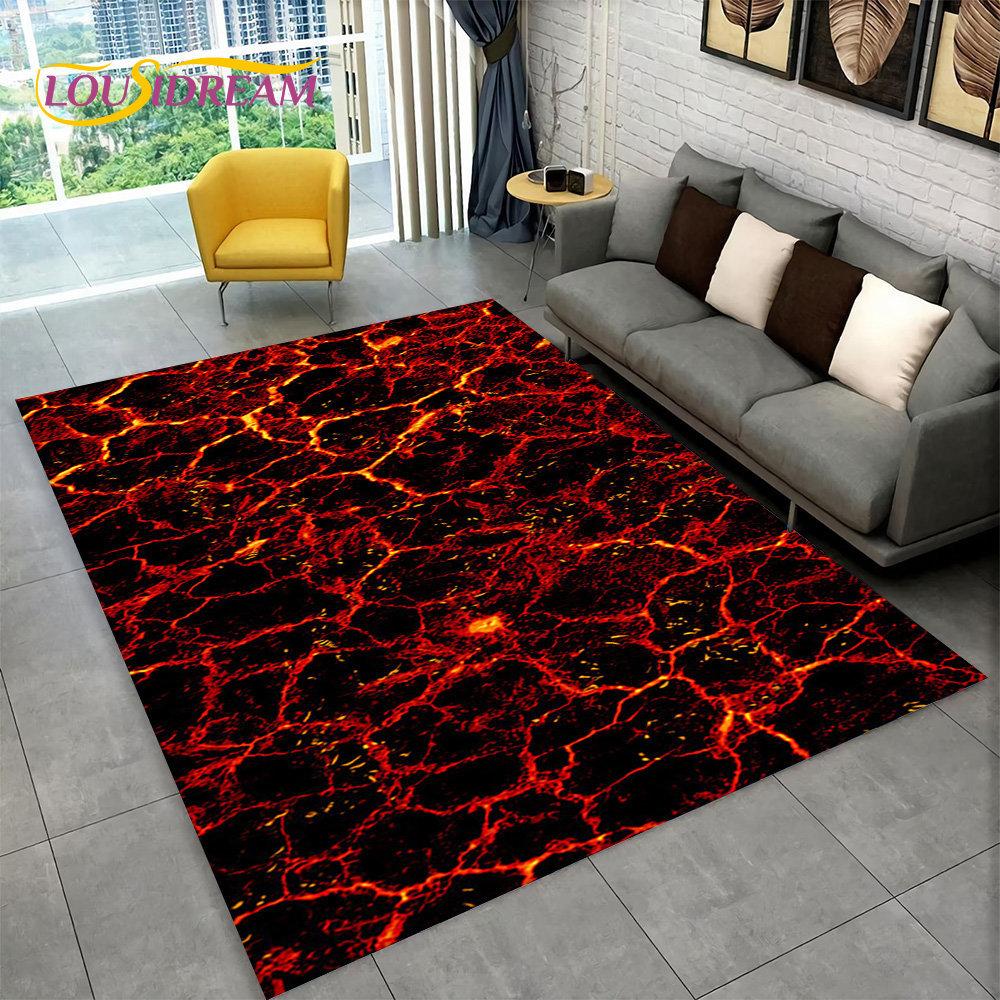 3D Volcano Lava Magma Area Rug Large,Carpet Rug for Living Room Bedroom Sofa Doormat Decoration,Kid Play Non-slip Floor Mat Gift