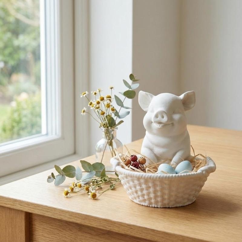 Pig Basket Silicone Flowerpot Mold for Resin Concrete Crafts Decorative Planter Candle Cups and Gift Container Making