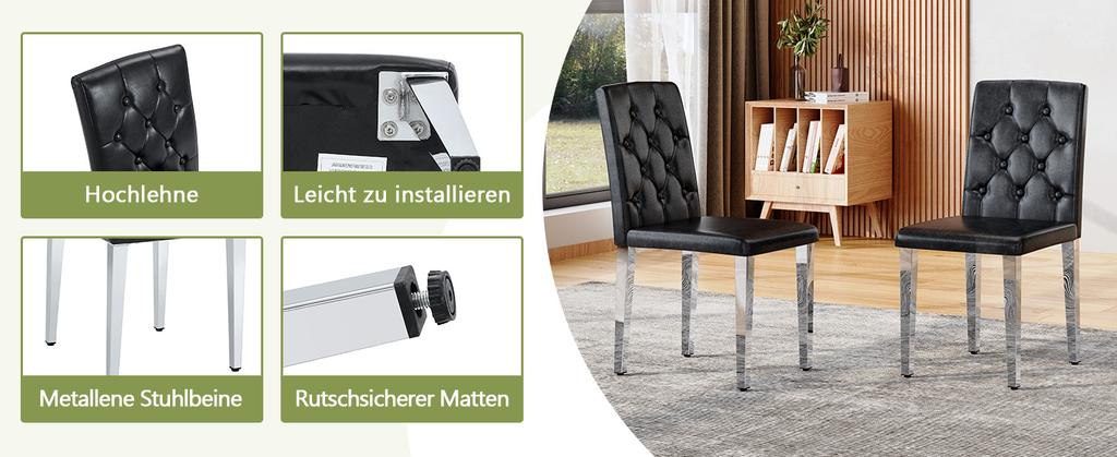 Set of 4 Dining Chairs In Black with High-Gloss Silver – Light Luxury, Silver-Colored Metal Legs for Versatile Combination Options