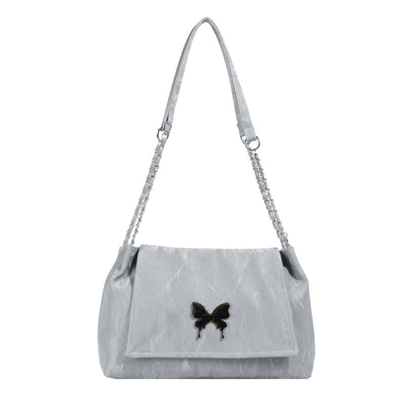 

Fashion Chain Shoulder Crossbody Bag With Metal Bow Decoration And Big Capacity серебряный