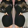 Women's Geometric Collar Long Sleeve Semi-Transparent Mini Dress
