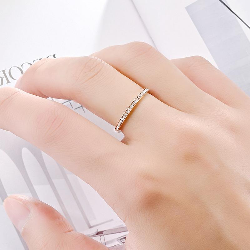 2Mm Titanium Steel Diamond-encrusted Ring for Women's High-end Niche Ins Simple Couple Ring Hand Jewelry