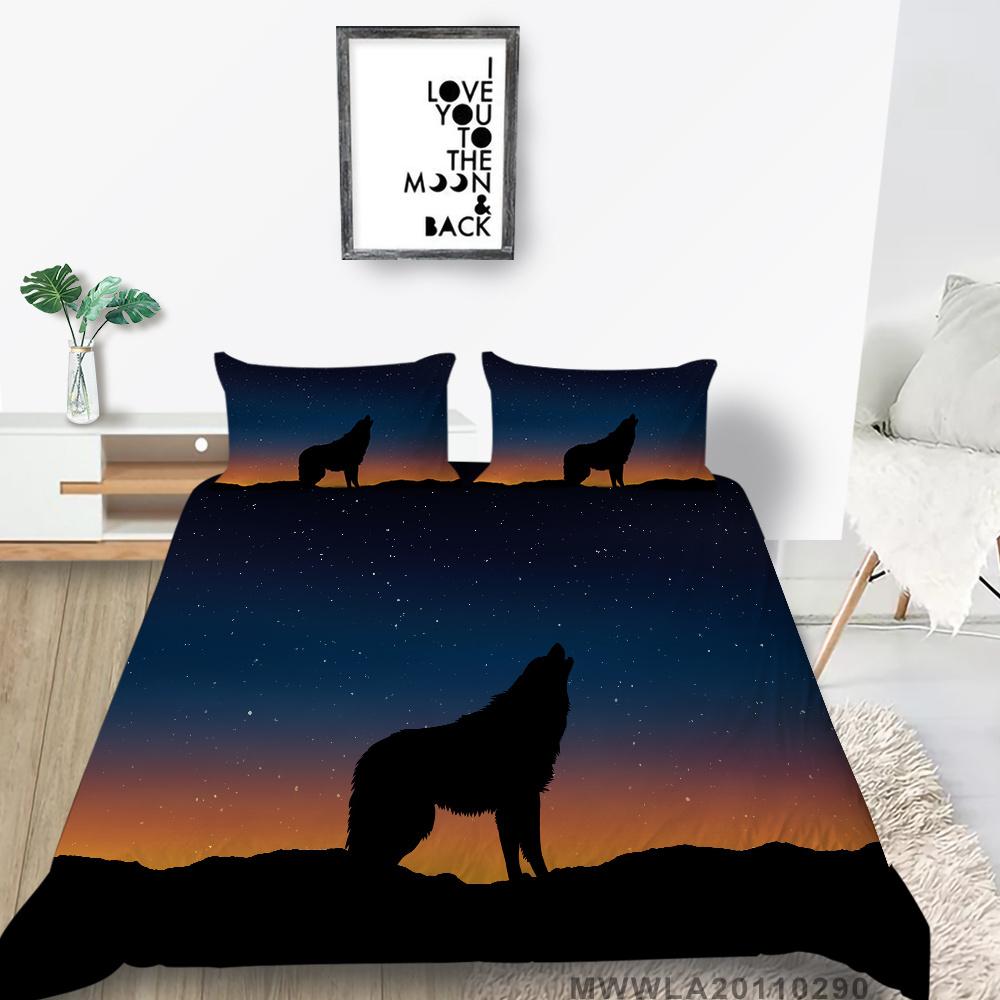 Home Textiles Bedding Suit with Pillowcase 3D Wolf Printed King Double Size Comforter Duvet Cover Bed Sets