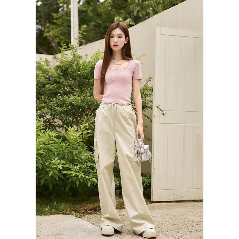 Mishow Frauen Hose 2023 Sommer Neue Gerade Alle-spiel Stilvolle Pendler Hohe Taille Beiläufige Lose Breite Bein Hosen MXC37K0099