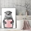 Schwarz und Weiß Niedliches Tier und Toilettenpapier Poster Affe Waschbär Katze Hund Hai Leinwand Malerei Wandkunst Badezimmer Heimdeko