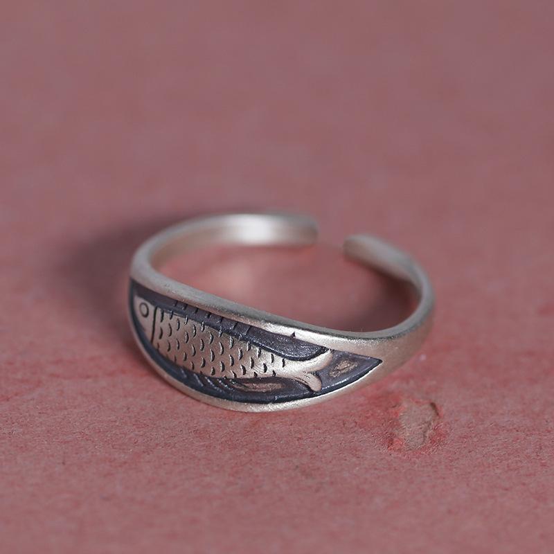 925 Sterling Silver Geometric Unique Fish Retro Rings for Women Bohemian Adjustable Open Vintage Ring For Party Birthday Gift
