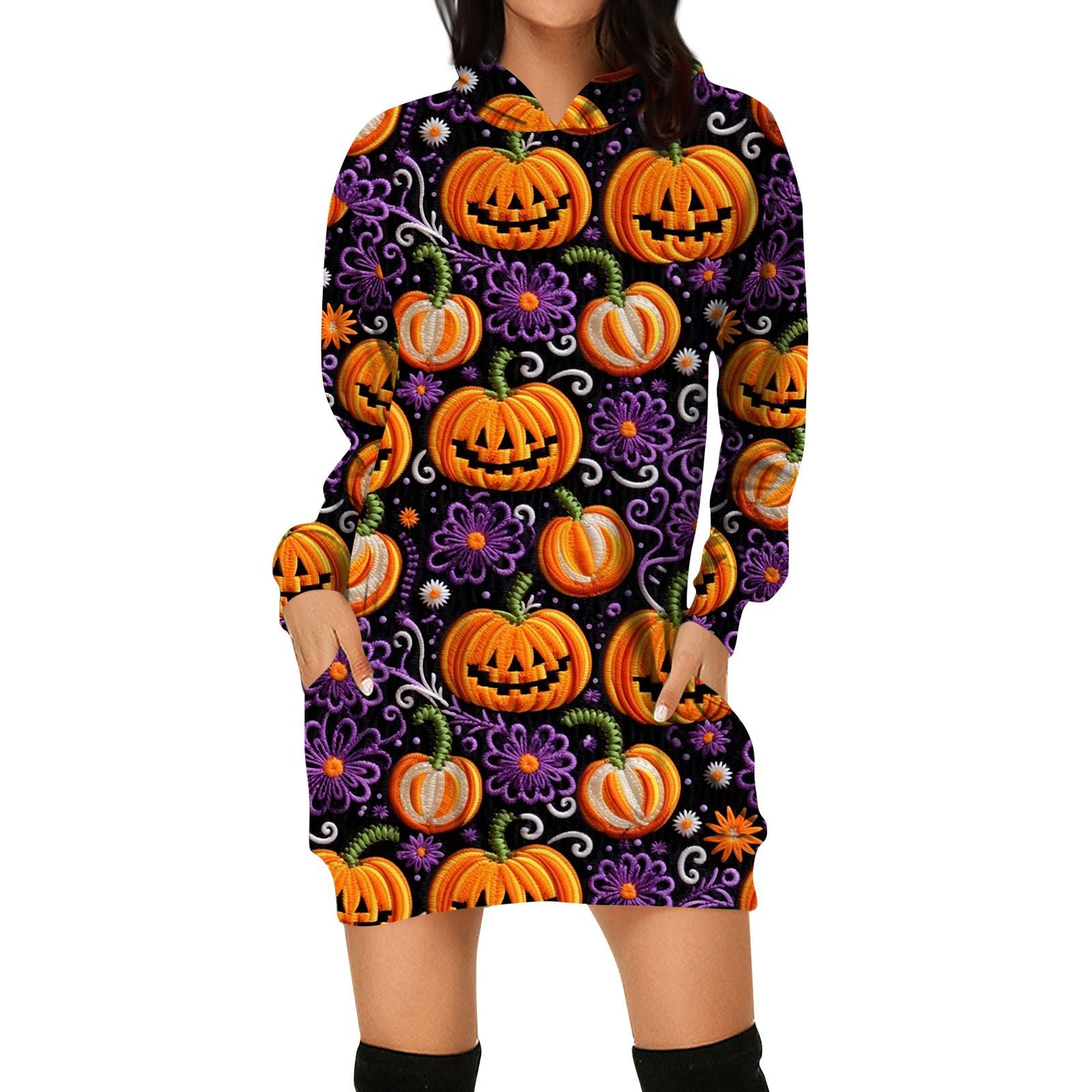 

Женское осеннее и зимнее платье-толстовка с капюшоном, платье с принтом на Хэллоуин L