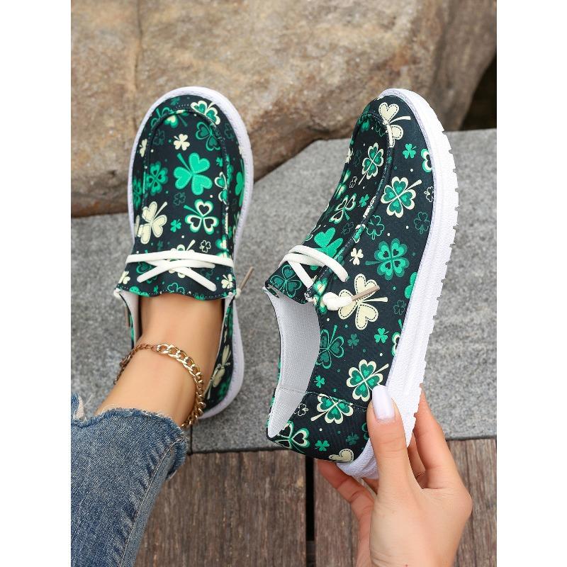 Four Seasons Canvas Shoes Four Leaf Clover Print Colorful Export Flat Casual Shoes