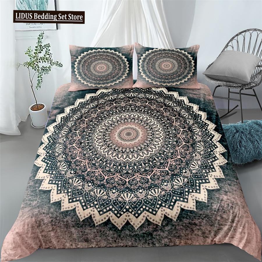 Mandala Bettbezug Set Blau Rosa Boho Chic Tagesdecken Romantische Bettwäsche Böhmisches Bettwäscheset King Polyester Bettdeckenbezug