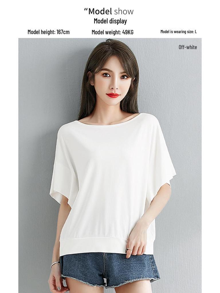 Women's Solid Color One-Shoulder T-Shirt, Casual Loose Fit, Short-Sleeve, Versatile Spring/Autumn Top