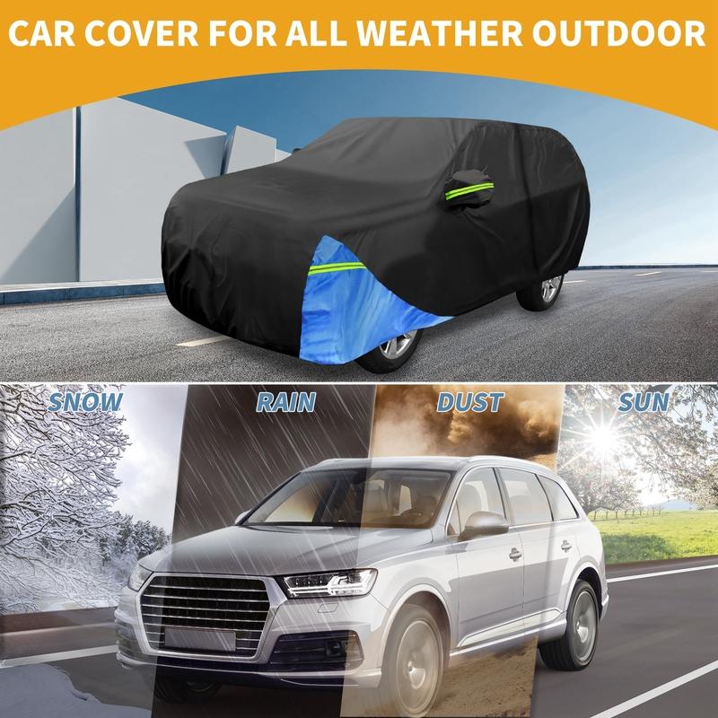 Motoforti Waterproof Car Cover Car Outdoor Full Car Cover for Chevrolet Tahoe 210DBlack Blue with Door Zipper All Weather