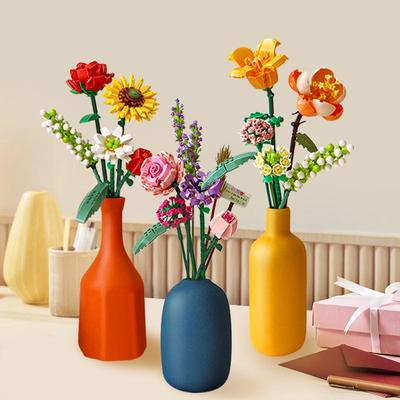 Yapı taşı buket modeli 3D komik oyuncaklar çocuklar için ev dekorasyon bitki saksı gül çiçek montaj tuğla kız oyuncak çocuk hediye