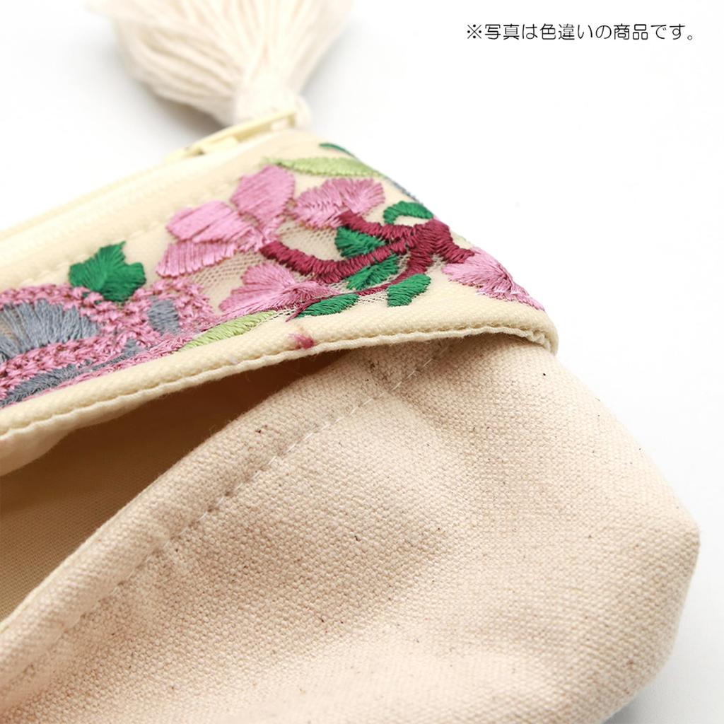 Tomo Corporation Indian Embroidered Ribbon Pouch with Tissue Case, Salmon Pink, Indian Embroidery, Indian Ribbon, 13xH10xD2cm, 13124-000-411
