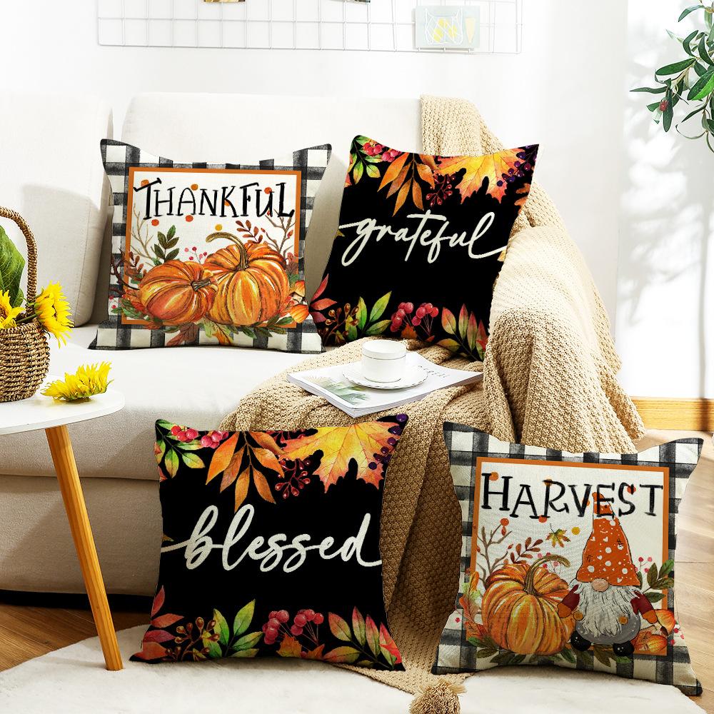 Autumn Pumpkin Sofa Pillow Cover Cushion Living Room Bedroom Bay Window Bedside Letter Cushion Cover