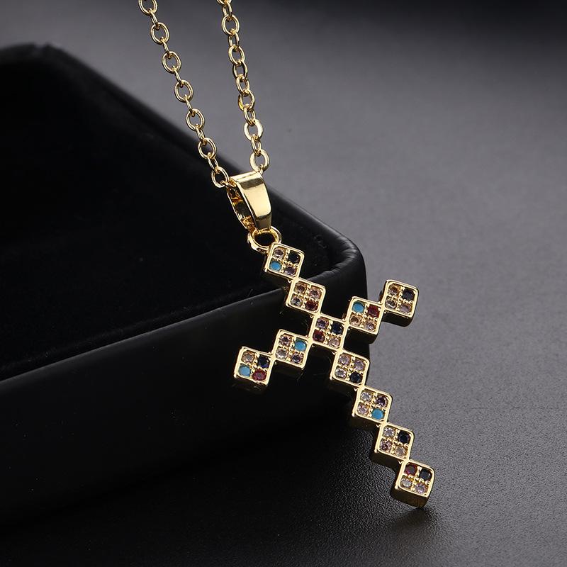 Cross necklace, zircon, European and American necklace, titanium lock chain, Instagram retro punk, personalized pendant, niche design