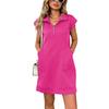 Loose Straight Dress Solid Color Stitching 2026 Summer Loose Casual Fashion Lapel Raglan Sleeves Zipper Pocket Mini Dress