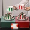 Ceramic Cups With Stripes Coffee Cups And Saucers Gift Set Hall Afternoon Snack Milk Brew Mark Enamel Red