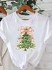 (Asian Size) Short Sleeve T-shirts  Print merry Christmas o-neck festival lovely Women's Top new year T Clothing Fashion holiday Graphic Tee