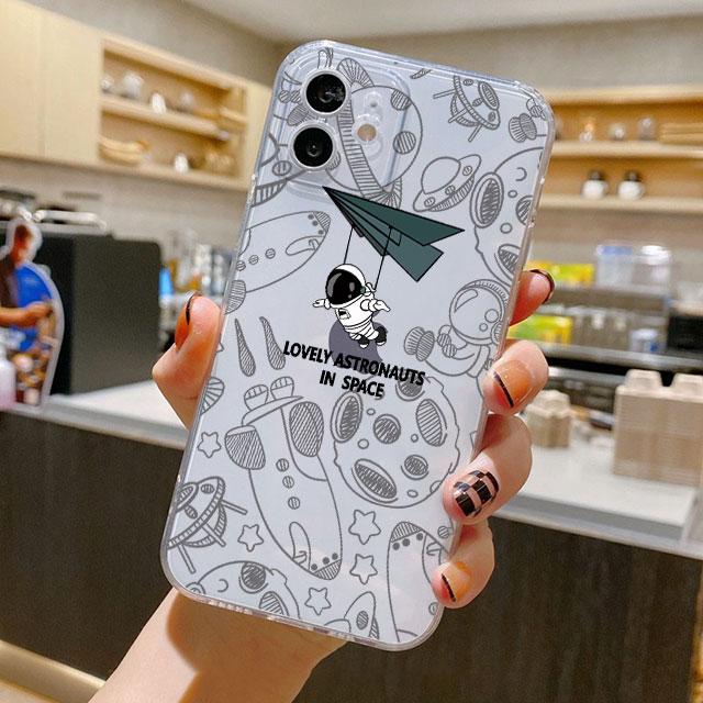 

Чехол с милым мультяшным астронавтом для iPhone 14 11 12 Pro 13 Pro Max XR XS X 6s 7 8 Plus SE 2020 13 Mini Роскошный противоударный прозрачный чехол iPhone 14 Pro Max