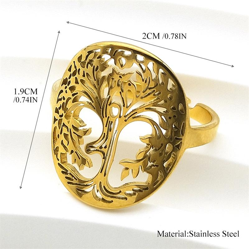 Yoga Healing Tree of Life Ring for Women Men Stainless Steel Gold Color Balance Spiritual Adjustable Rings Jewelry R59S02