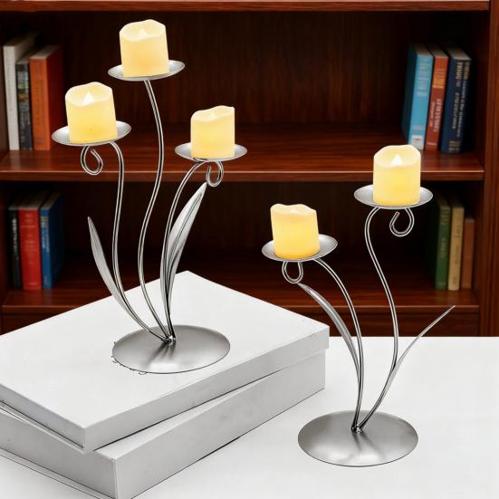 Iron Tulip Candle Holder Decoration 3-Arm Flower Candlestick Home Office Living Room Metal Tealight