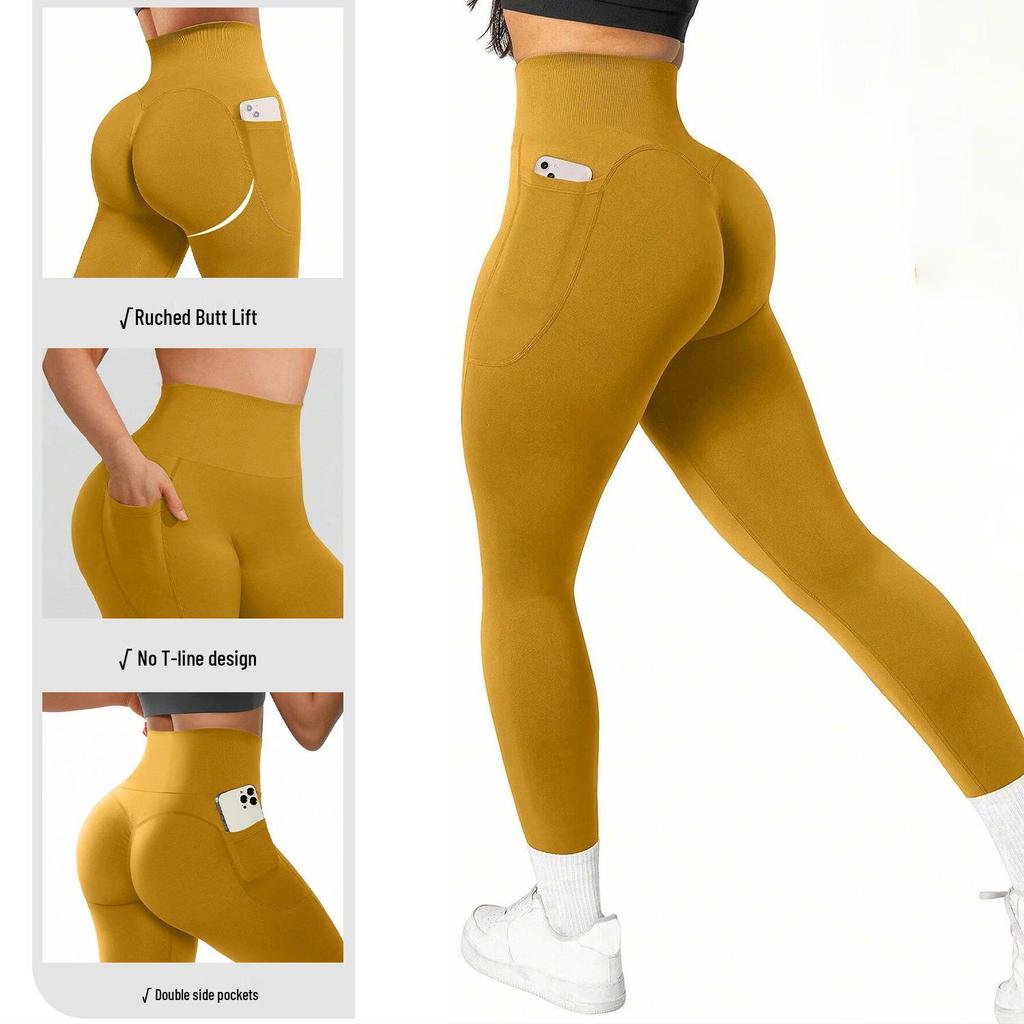 Plus Size High Waist Yoga Pants with Side Pockets - Women's Sports Leggings