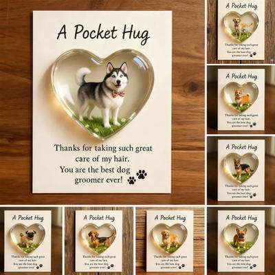 Dog Groomers Pocket Hug with Greeting Card Acrylic Heart Shape Pet Groomers Pocket Hug Token Thank You Groomer Appreciation Keepsake Gifts