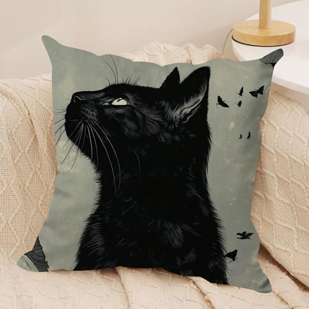 Schwarze Katze Kissenbezug Ultraweiches Hautfreundliches Gewebe Wolkenartiger Komfort Verdeckter Reißverschluss