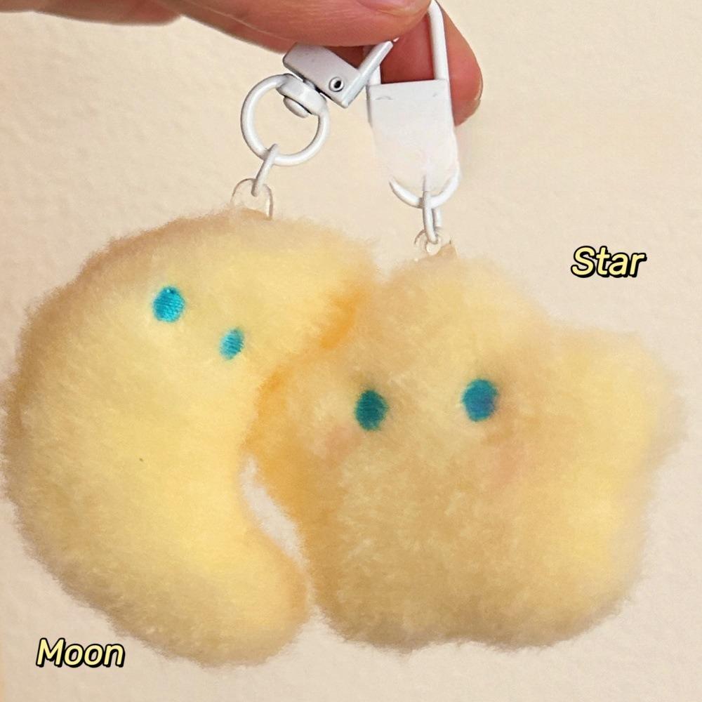 2 Pcs Cute Furry Milky Yellow Star Moon Pendant Backpack Keychain Versatile Pendant Small Gift