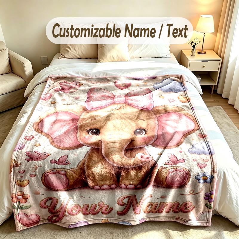 Elefanten-Thema Weiche Decke Personalisierter Benutzerdefinierter Name Textdruck Warme Decke Zuhause Sofa Schlafzimmer Dekoration