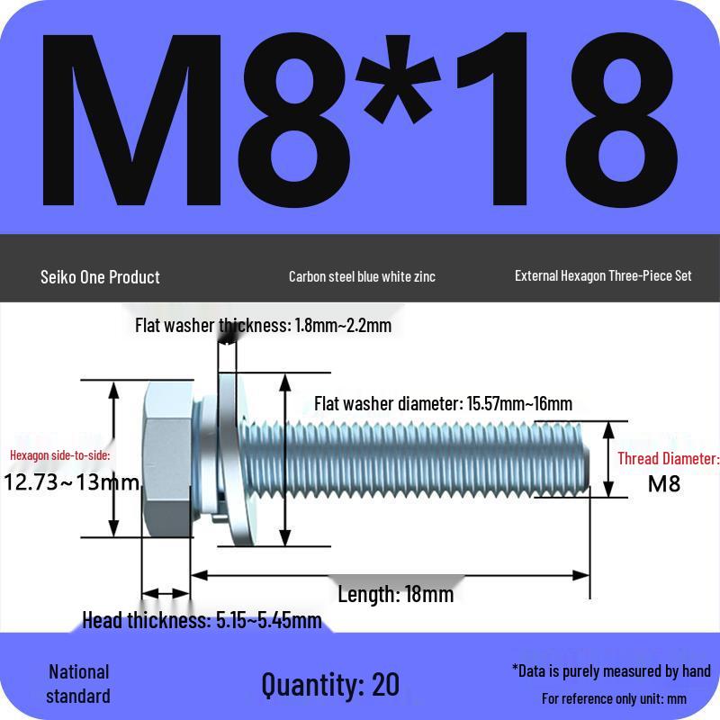 Grade 8.8 Galvanized Hex Bolt Set: Includes Hex Bolt, Spring Washer, Flat Washer (Sizes: M4, M5, M6, M8, M10, M12)