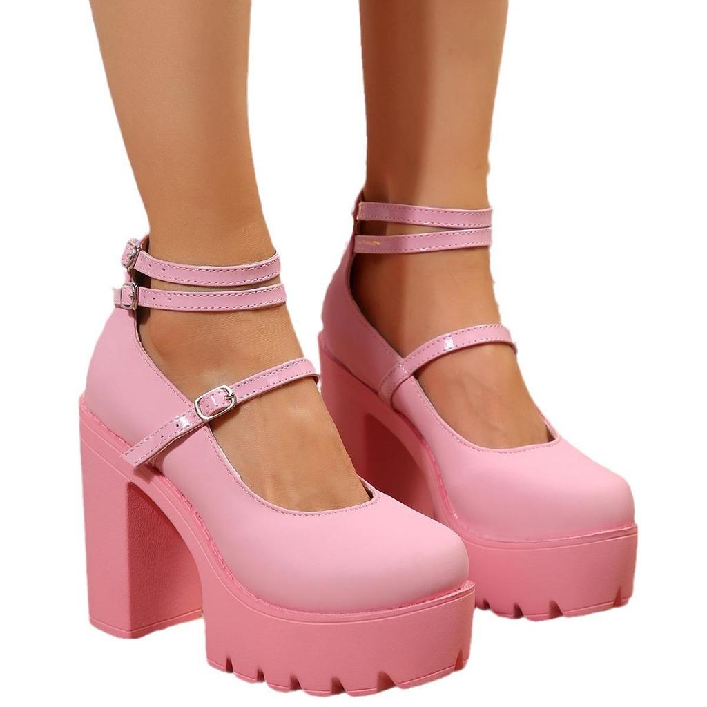 2025 Spring Plus Size Women's High Heels - European & American Fashion, Single Strap Thick Heel