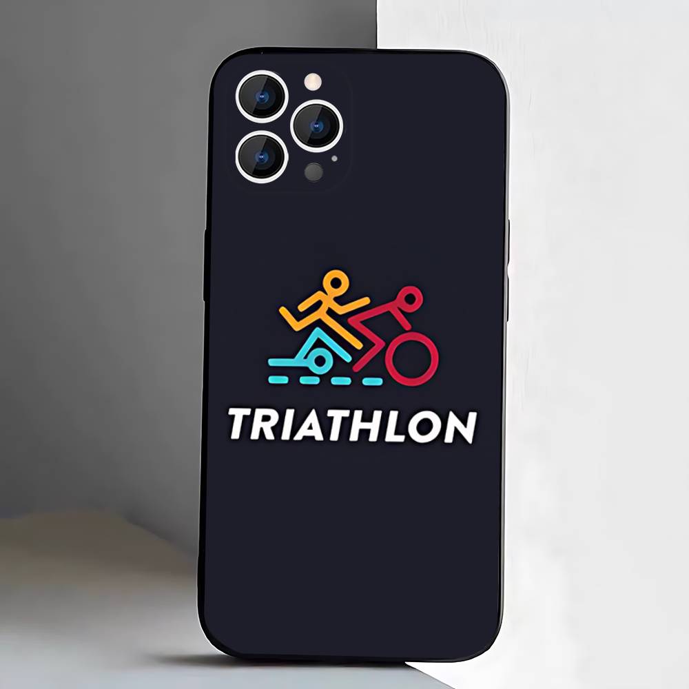 Triathlon Swim Bike Run Case For iPhone 17,16,15,14,13,12,11 Air,Plus,Pro Max,XS,X,XR,SE,Mini,8,7,Soft Silicone Black Cover