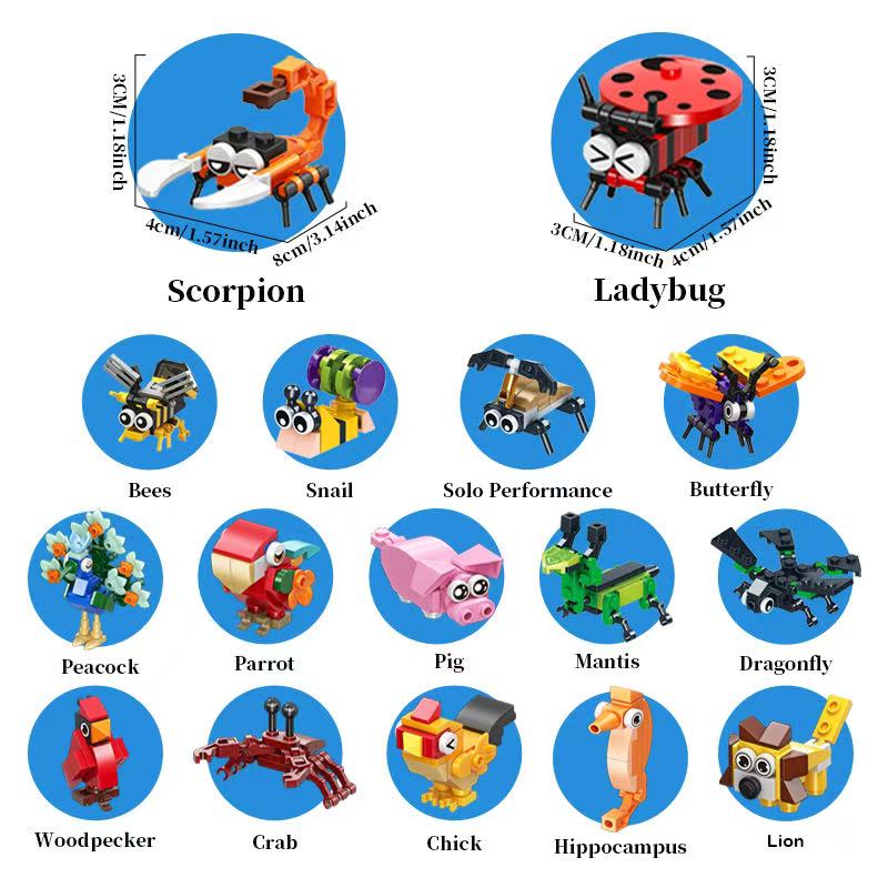 Insect Animals Model Set Building Blocks Toy Assembly Bee Dragonfly Mantis Bricks Toy Interesting Animal Ornaments For Kids Gift