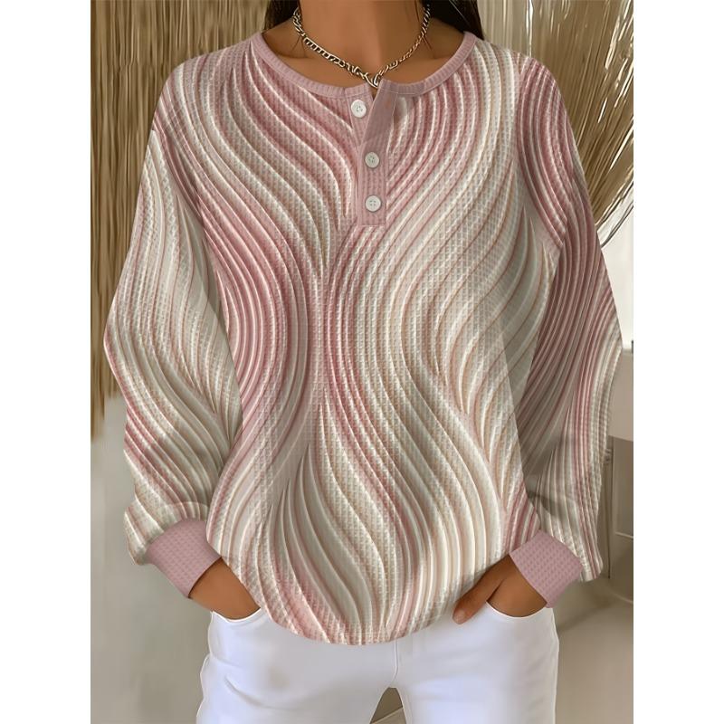 Barcode Waffle Sweatshirt, Retro Blue And White Water Wave Swirl Texture, Individual Age-Reducing Button Long Sleeve Sweatshirt