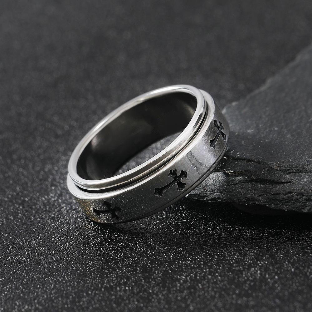 Rotatable Metal Cross Ring For Men Women Silver Color Stainless Steel Ring Punk Gothic Simple Accessories Christian Jewelry Gift
