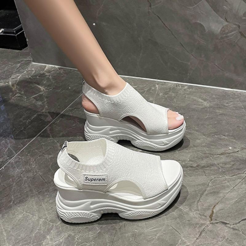Summer New Knitted Fish Mouth Muffin Bottom Women's Sandals