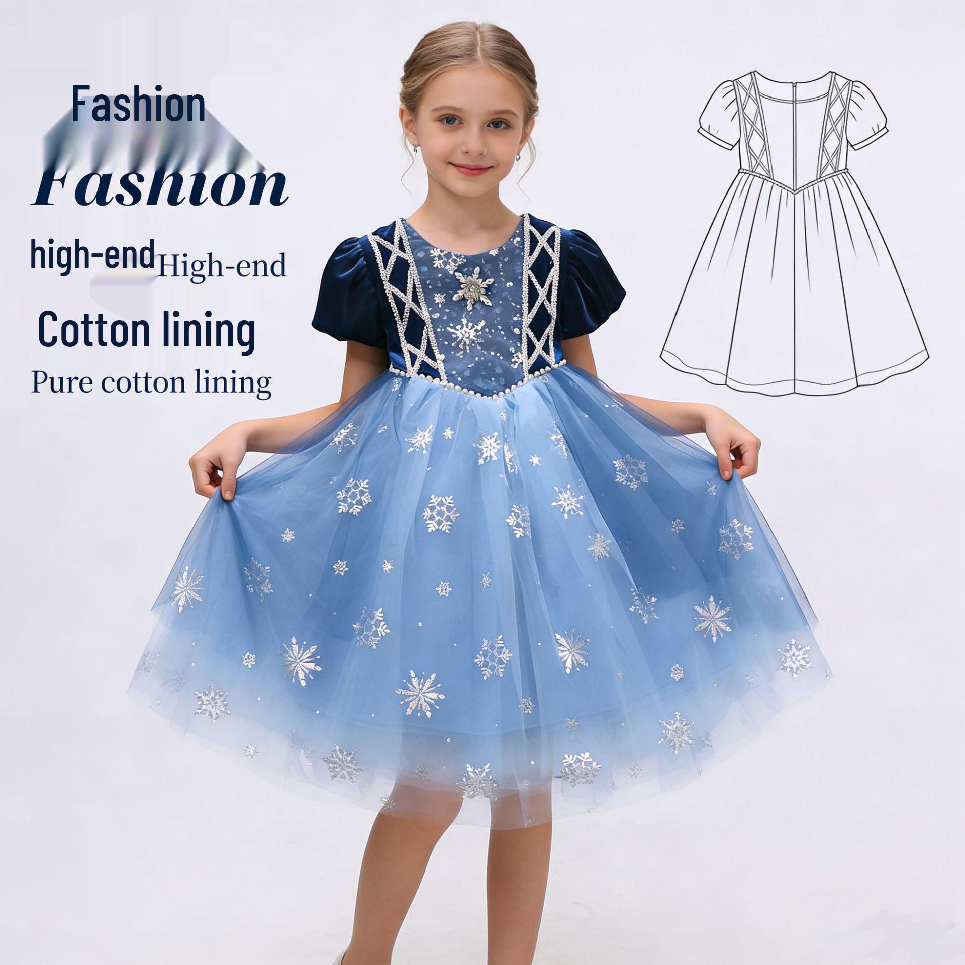 New Girls  Frozen Elsa Luminous Mesh Princess Dress 130cm (Height 1.2m)