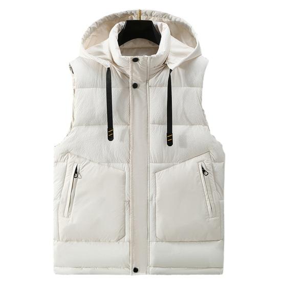 Men Winter Waistcoat Hooded Sleeveless Thick Solid Color Cardigan Padded Windproof Warm