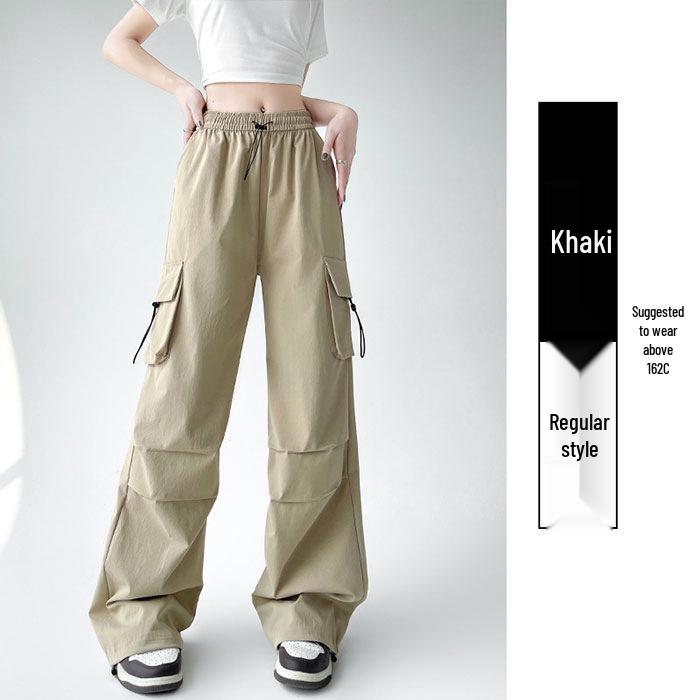 

Женские черные брюки карго с высокой талией и широкими штанинами - Летняя быстросохнущая тонкая ткань L (recommended 50-57.5 kg)