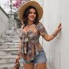 Women's Fashion Sexy Lace-up Loose Print Top