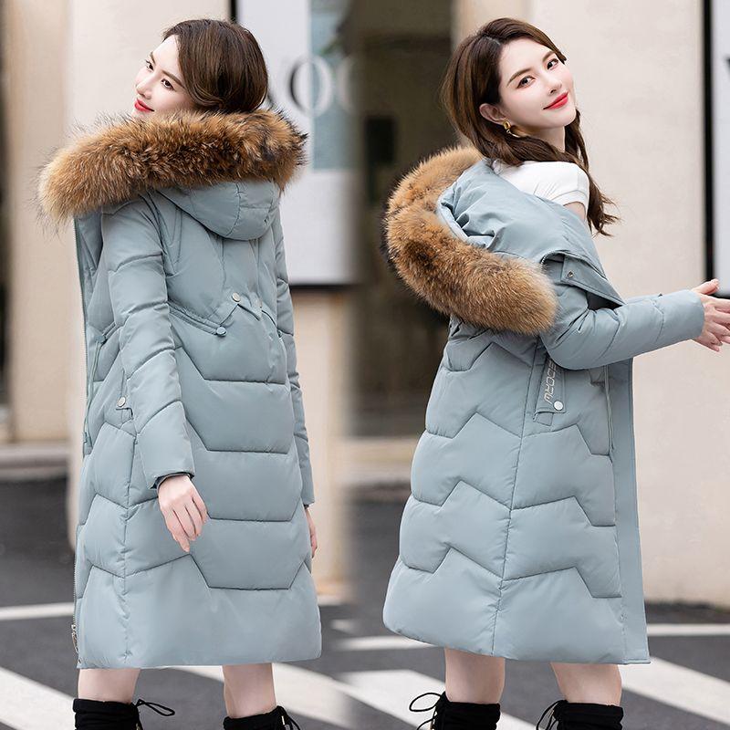 Down Jacket Women's Medium and Long New Slim-fit Fur Collar Warm Duck Down Thickened Jacket Winter