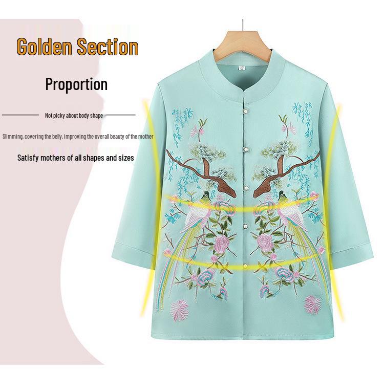Zomerblouse in Chinese stijl met zeven mouwen voor dames van oma (70-jarige Moeder)