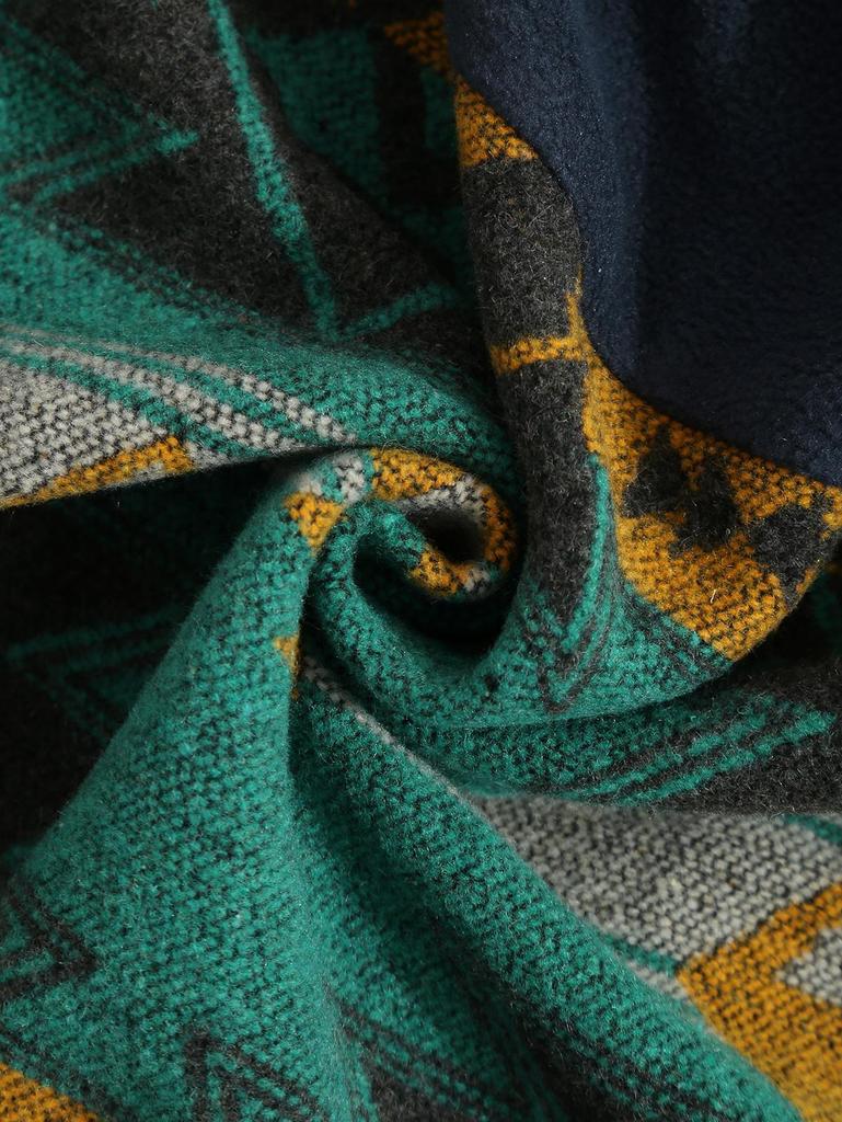 ZAFUL Erkek Etnik Aztek Baskılı Eğik Cepli Fermuarlı Dik Yaka Tüylü Polar Polar Ceket