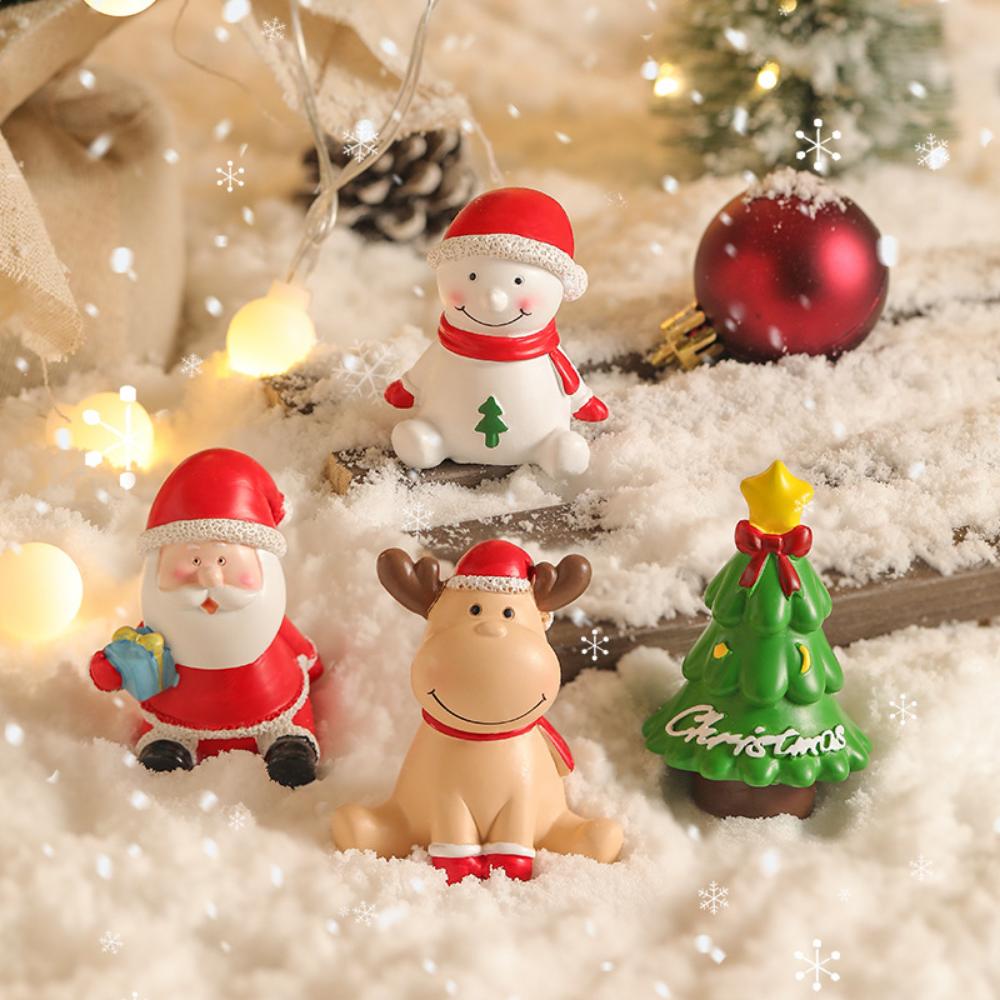 Creative Christmas Ornaments Holiday Party Decoration Cartoon Santa Claus Snowman Resin Ornaments Miniature Scene Layout