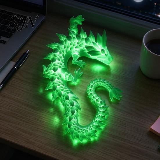 Movable Joint Dragon for Fantasy Lovers 3D Printed Glow in the Dark Fidget Toy, Articulated Stress Relief Desktop Ornament Kids and Adults,
